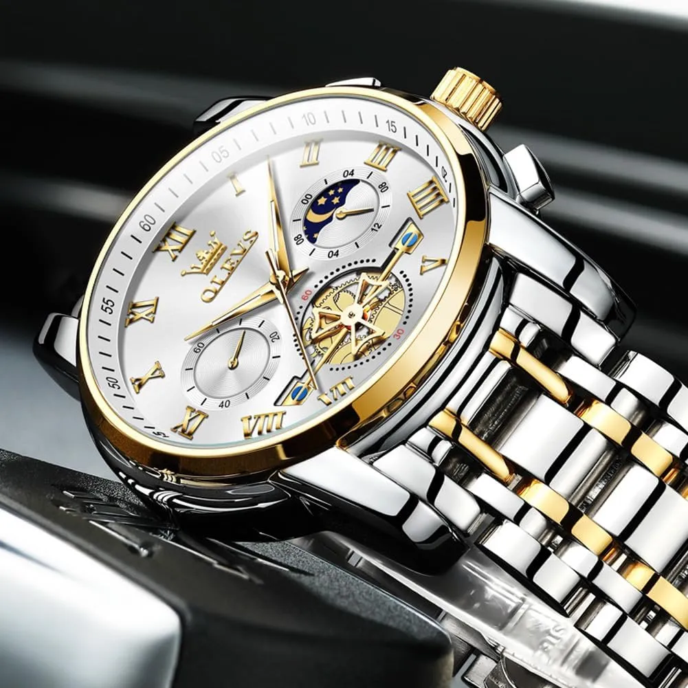 OLEVS Men Watches Square Business Dress Diamond Analog Quartz Date Luxury Watch for Men Casual Stainless Steel Waterproof Luminous Two Tone Wrist Watch