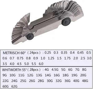 Omex Thread Measuring Gauge Stainless Steel Pitch Gauge Thread Gauge Measurement Thread Gauge Tool Metric 60° 24 PCS - Imperial Standard 55° 28 PCS