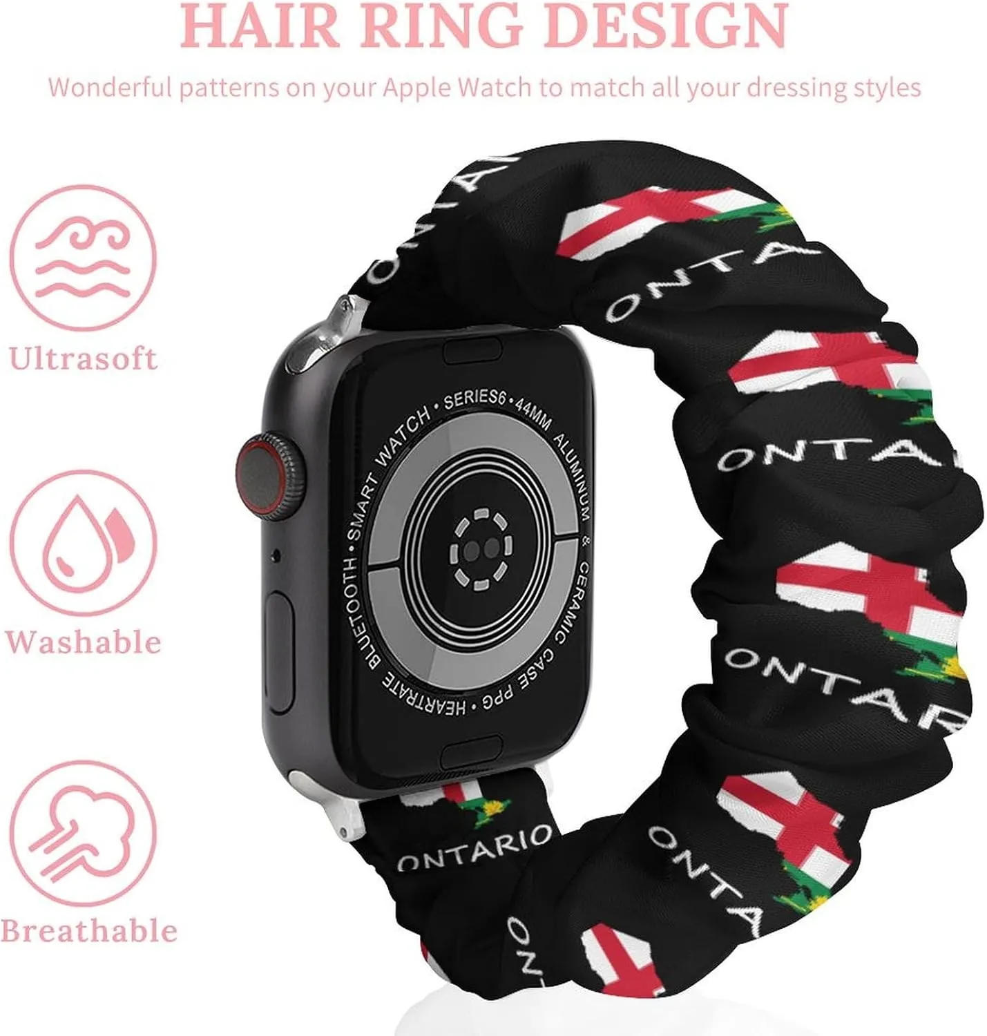 Ontario Flag Canada Canadian Fashion Watch Strap Scrunchies Wristbands Compatible With IWatch Series