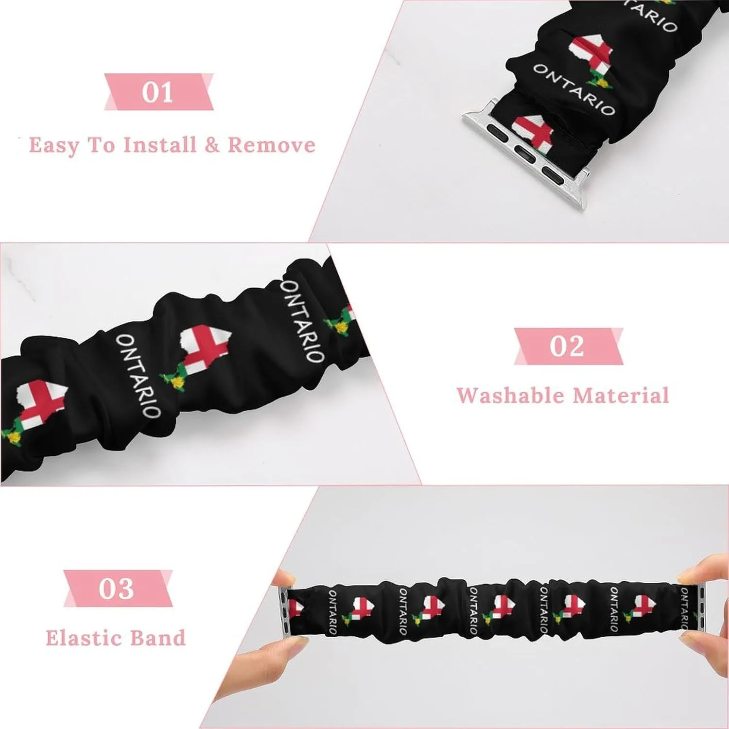 Ontario Flag Canada Canadian Fashion Watch Strap Scrunchies Wristbands Compatible With IWatch Series