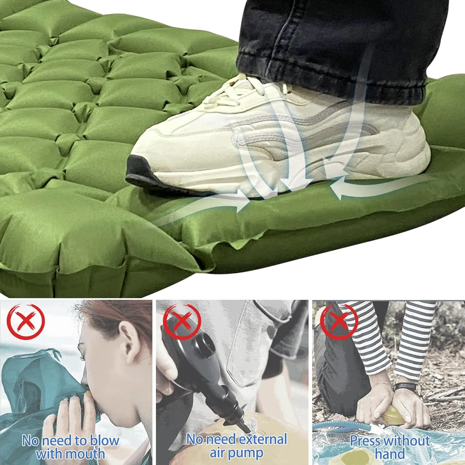 ONTYZZ Ultralight Inflatable Sleeping Pad with Built-in Foot Pump, Upgraded Durable Compact Camping Air Pad for Hiking Traveling, Green