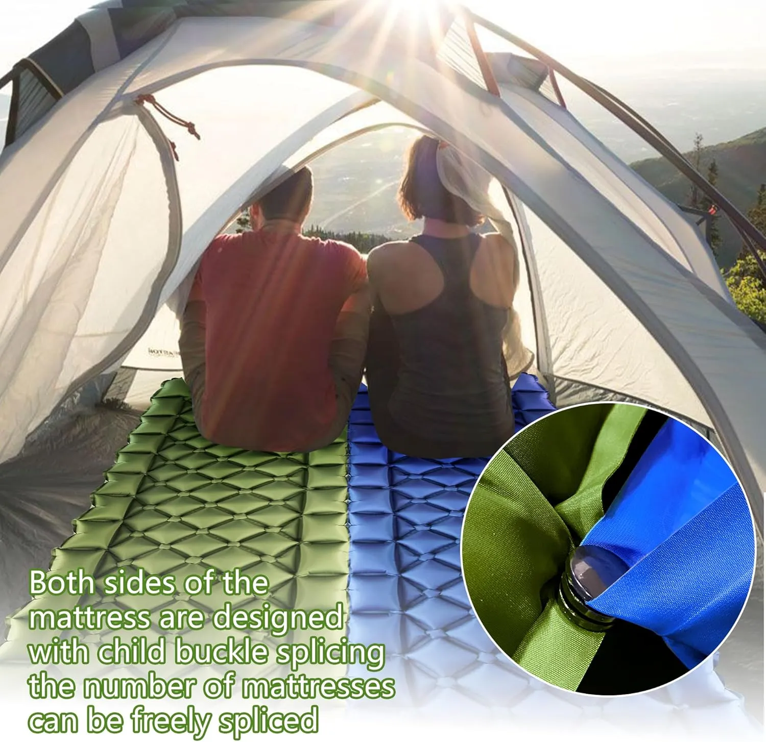 ONTYZZ Ultralight Inflatable Sleeping Pad with Built-in Foot Pump, Upgraded Durable Compact Camping Air Pad for Hiking Traveling, Green