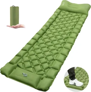 ONTYZZ Ultralight Inflatable Sleeping Pad with Built-in Foot Pump, Upgraded Durable Compact Camping Air Pad for Hiking Traveling, Green