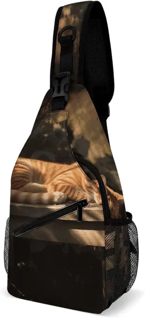 Orange Cat Sleeping Sling Bag Crossbody Chest Bags Hiking Backpack Shoulder Backpack For Women Men Travel