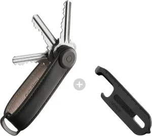 Orbitkey Multi Tool V2 for Key Organizer & Ring 9-in-1 Compact Tool   Leather Key Organizer Black with Black Stitching