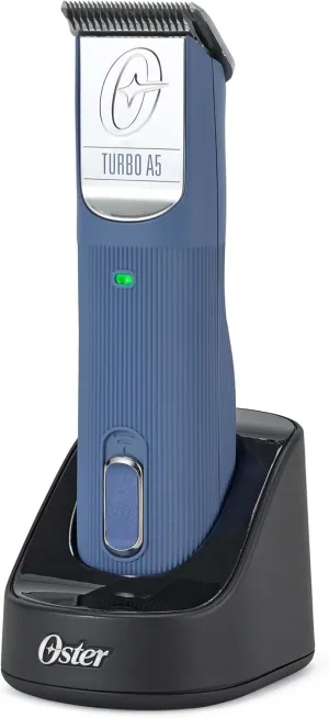 Oster Professional Cordless Turbo A5 Animal Clipper with Lithium-Ion Battery, Detachable Blade, Blue for dogs