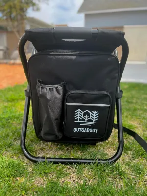 Out&About 3-in-1 Backpack Stool Cooler Chair, 400 LBS Max Load, Portable Folding Fishing Cooler Stool - Black