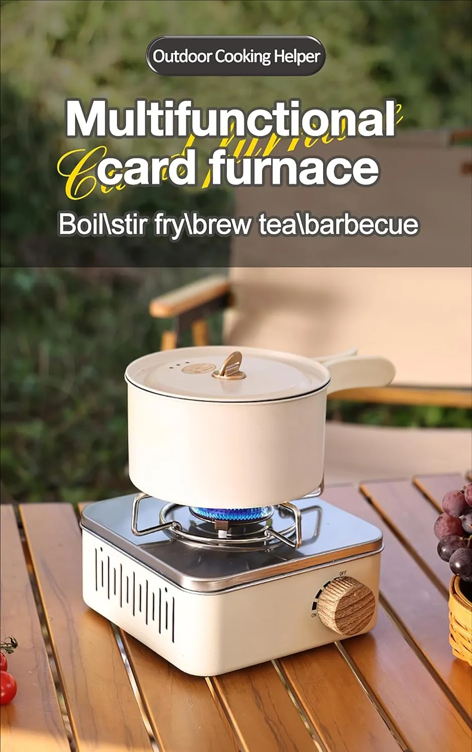 Outdoor Camping Mini Cassette Stove, Portable Butane Windproof Stove, Multi-Level Firepower Adjustable, Detachable Stand, for Indoor Outdoor Cooking Hiking