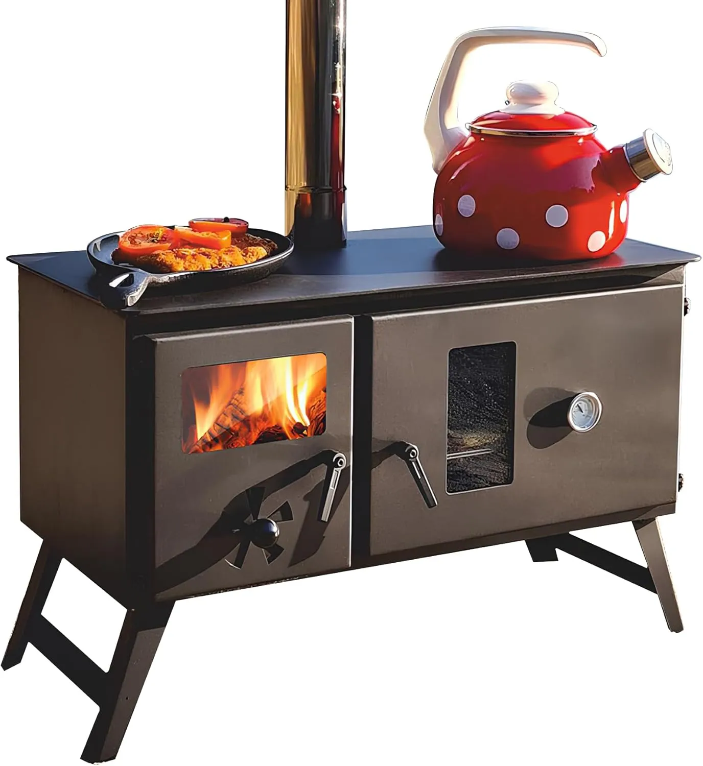 Outdoor Camping Stove Camp Tent Stove, Tent Wood Stove,hunting lodge Burning stove, cooking plow with Oven cooking partition,for Tent, Shelter, Camping Heating and Cooking