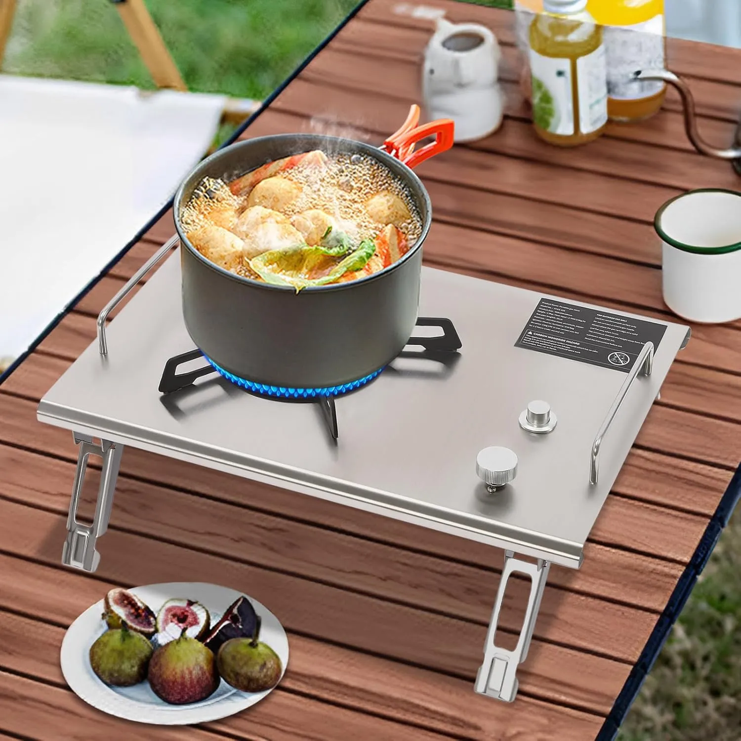 Outdoor Gas Stove 13648 BTU Portable Gas Stove Folding Camping Stove Electronic Ignition Camping Cooking Stove with Handles for Outdoor Cooking Hiking Camping
