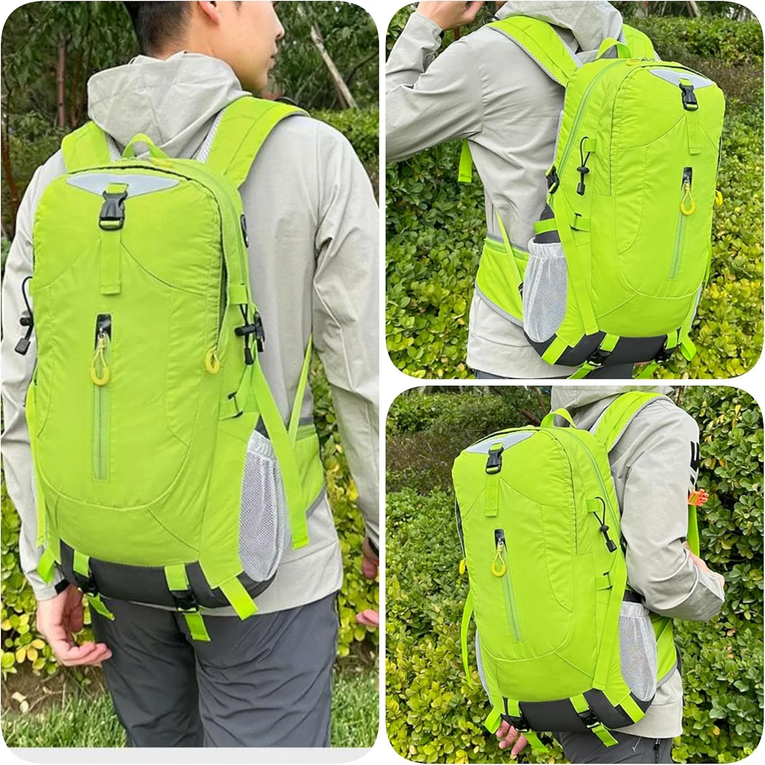 Outdoor Hiking Backpack, Large Capacity Waterproof Travel Bag for Men, Breathable Design with Reflective Strips (green)