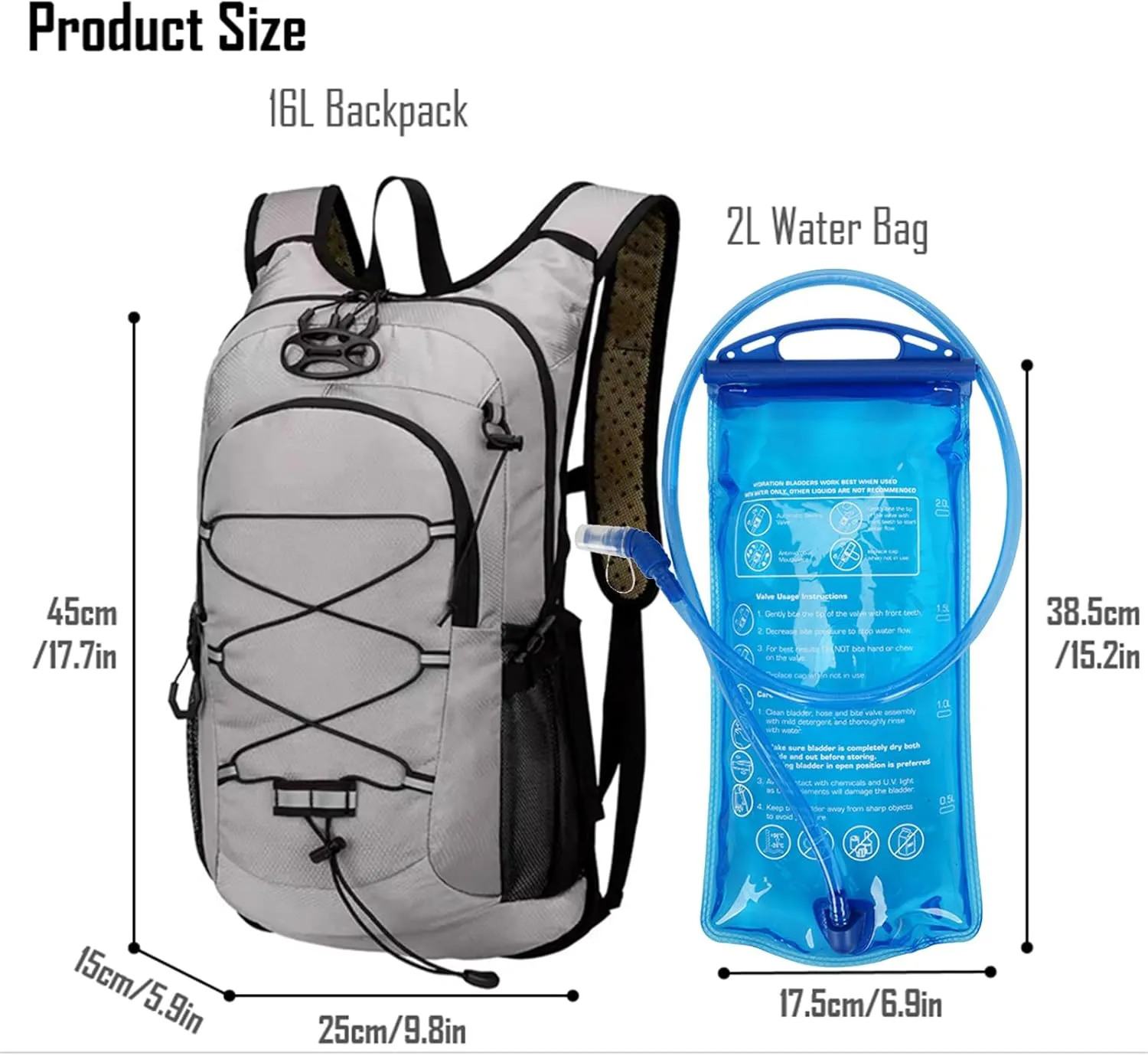 Outdoor Hydration Pack with 2L Water Bladder,Lightweight Running Backpack,Large Capacity Cycling Backpack,Daypack for Hiking Trail,Camping Backpack for Women Men