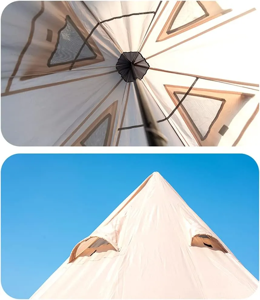 Outdoor Indian Tent Ultralight Teepee Tent Family Pyramid Tent for Backpacking, Camping, Hiking, Bushcraft, Travel, Winter Camping (Khaki 460X460X300CM) (White 340X290X200CM)