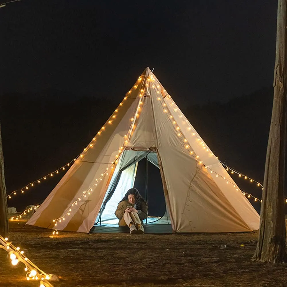 Outdoor Indian Tent Ultralight Teepee Tent Family Pyramid Tent for Backpacking, Camping, Hiking, Bushcraft, Travel, Winter Camping (Khaki 460X460X300CM) (White 340X290X200CM)