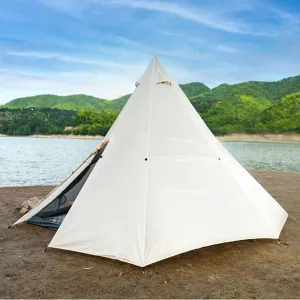 Outdoor Indian Tent Ultralight Teepee Tent Family Pyramid Tent for Backpacking, Camping, Hiking, Bushcraft, Travel, Winter Camping (Khaki 460X460X300CM) (White 340X290X200CM)