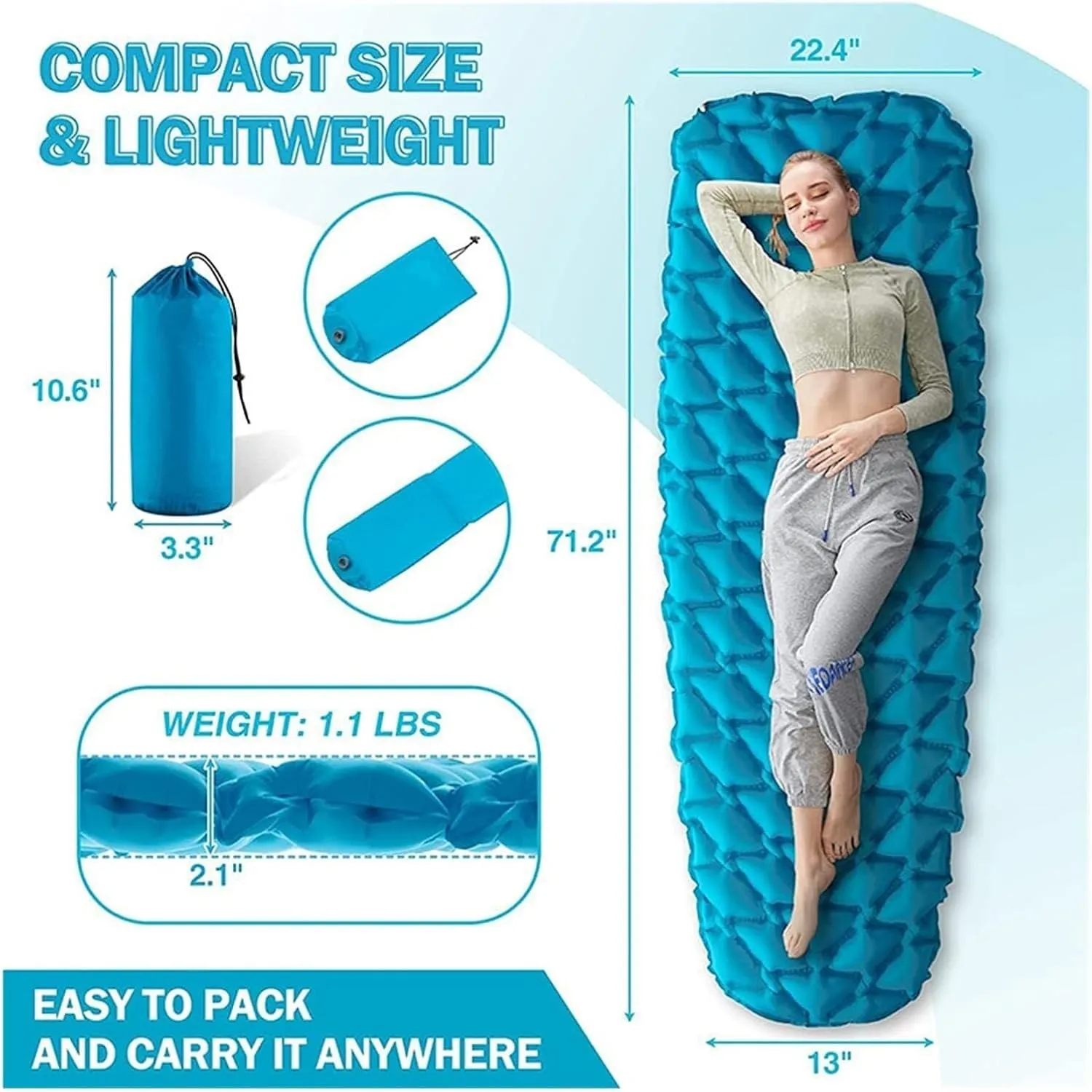 Outdoor Inflatable Sleeping Mat TPU Camping Ultra Light Diamond Portable Mat Beautiful Scenery, One Seat, Royal Blue(Pink)