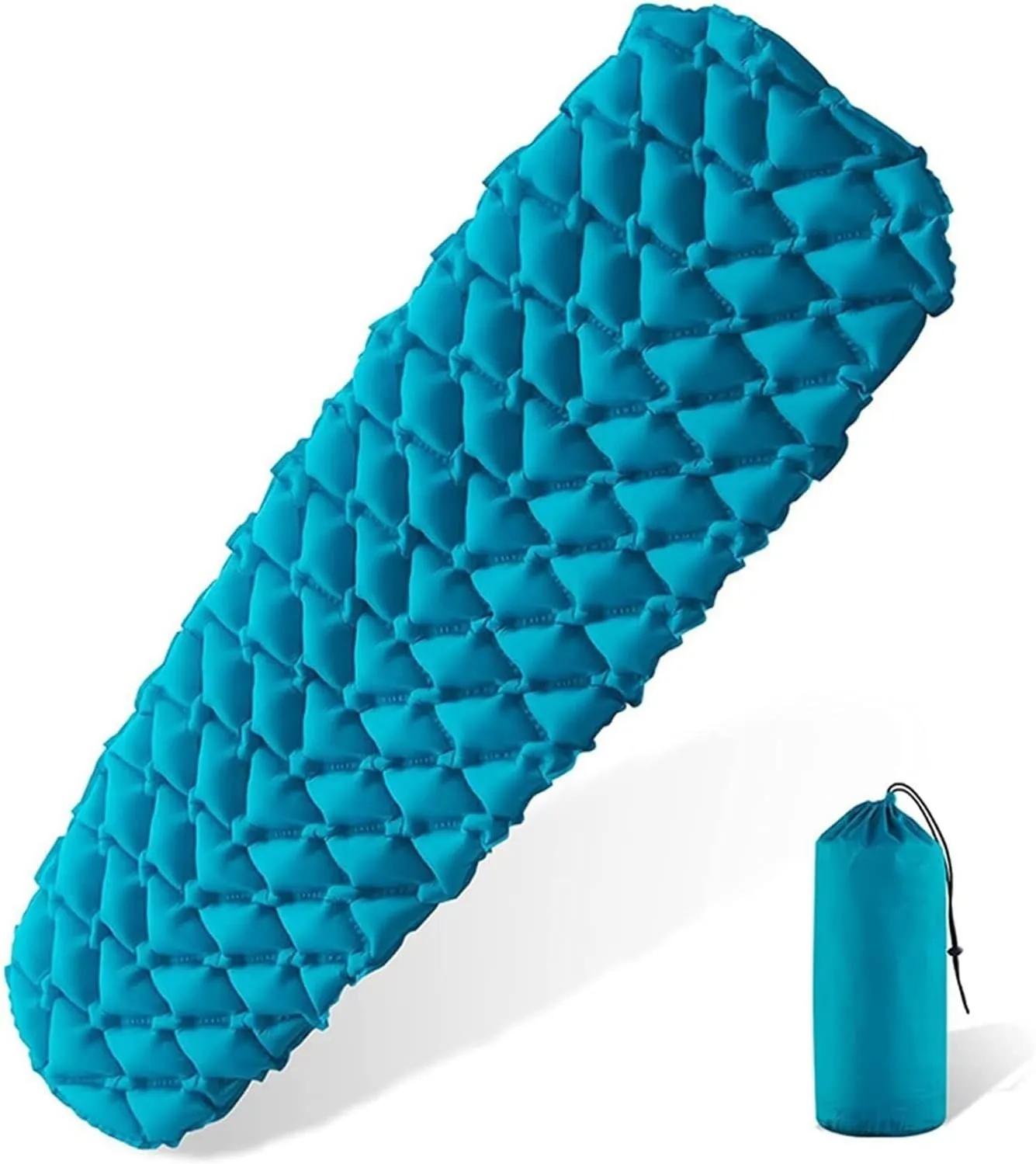 Outdoor Inflatable Sleeping Mat TPU Camping Ultra Light Diamond Portable Mat Beautiful Scenery, One Seat, Royal Blue(Pink)