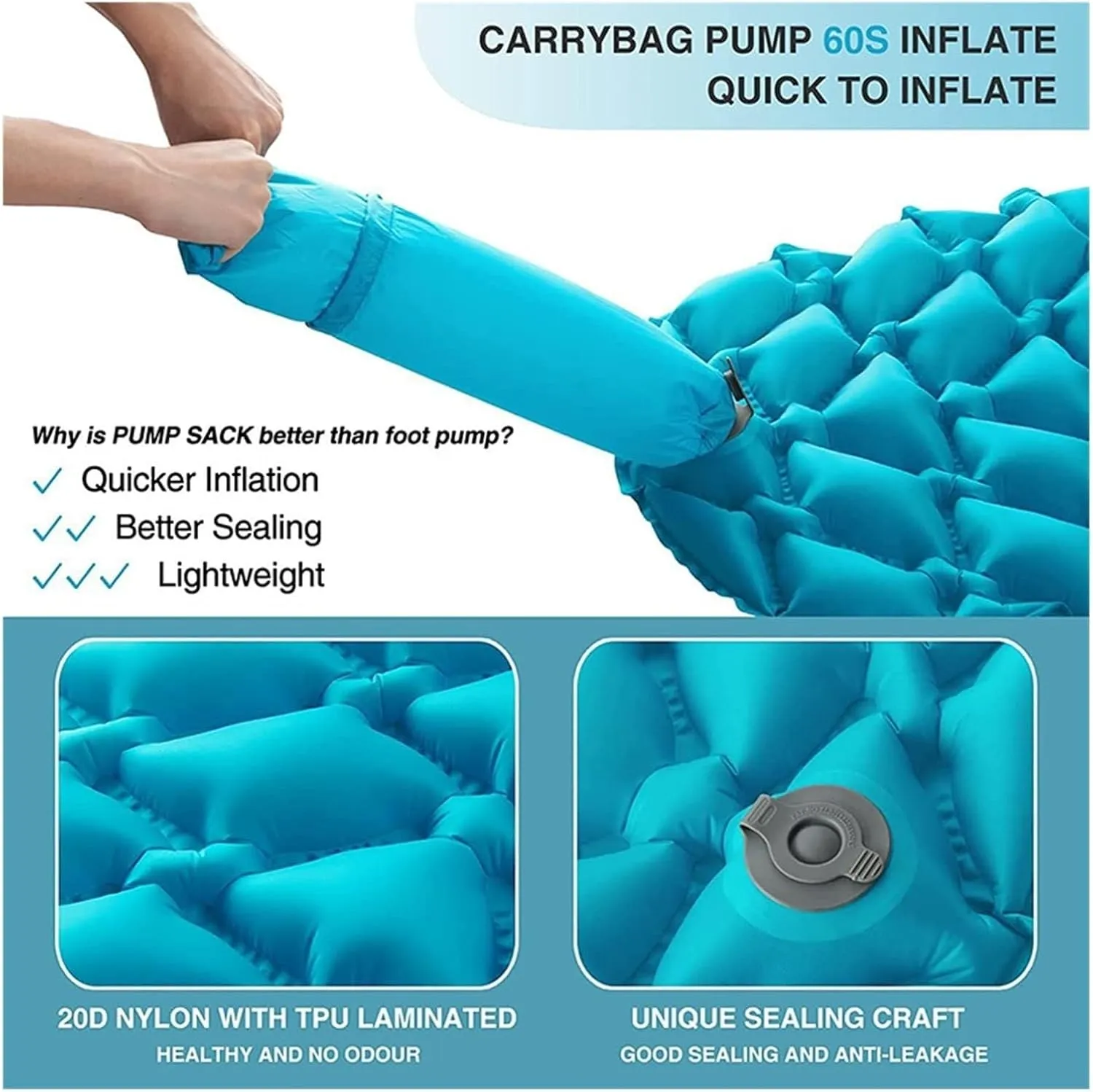 Outdoor Inflatable Sleeping Mat TPU Camping Ultra Light Diamond Portable Mat Beautiful Scenery, One Seat, Royal Blue(Pink)