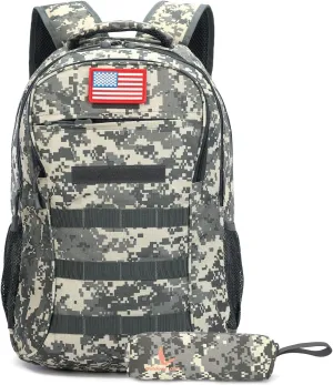 outdoor plus Camo Backpack for Boys,Military Teen Backpack with USB Port, Army Bookbag for School
