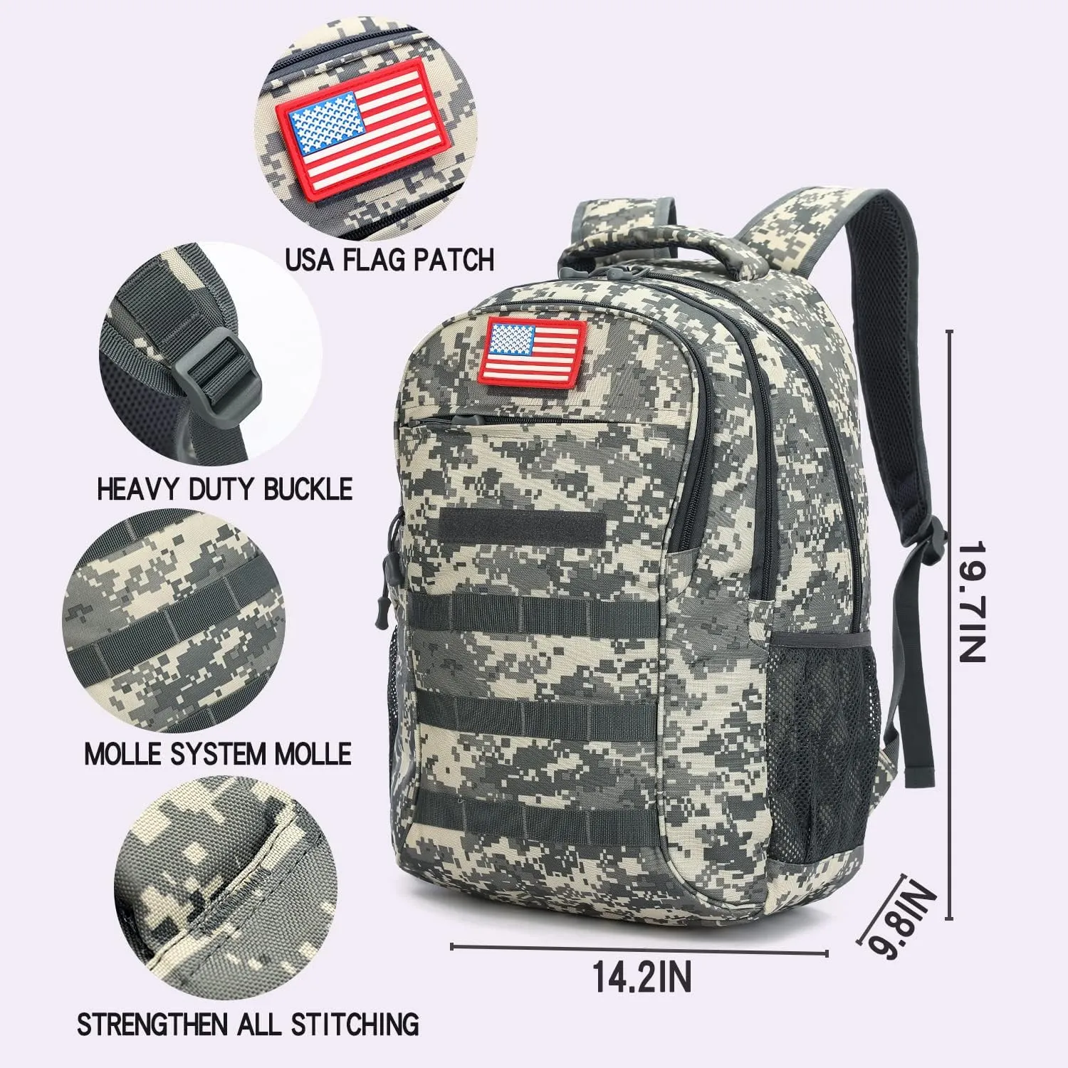 outdoor plus Camo Backpack for Boys,Military Teen Backpack with USB Port, Army Bookbag for School