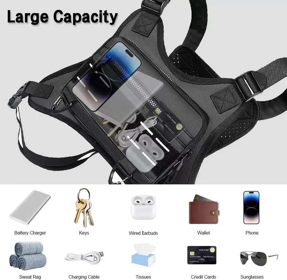 Outdoor Sports Chest Bag for Men and Women, Tactical Vest For Running, Hiking, Cycling, EDC Travel Chest Pack Rig, Water Resistant Lightweight Front Running Vest Bag With Extra Storage