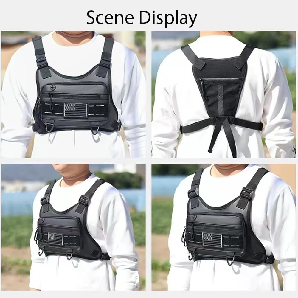Outdoor Sports Chest Bag for Men and Women, Tactical Vest For Running, Hiking, Cycling, EDC Travel Chest Pack Rig, Water Resistant Lightweight Front Running Vest Bag With Extra Storage