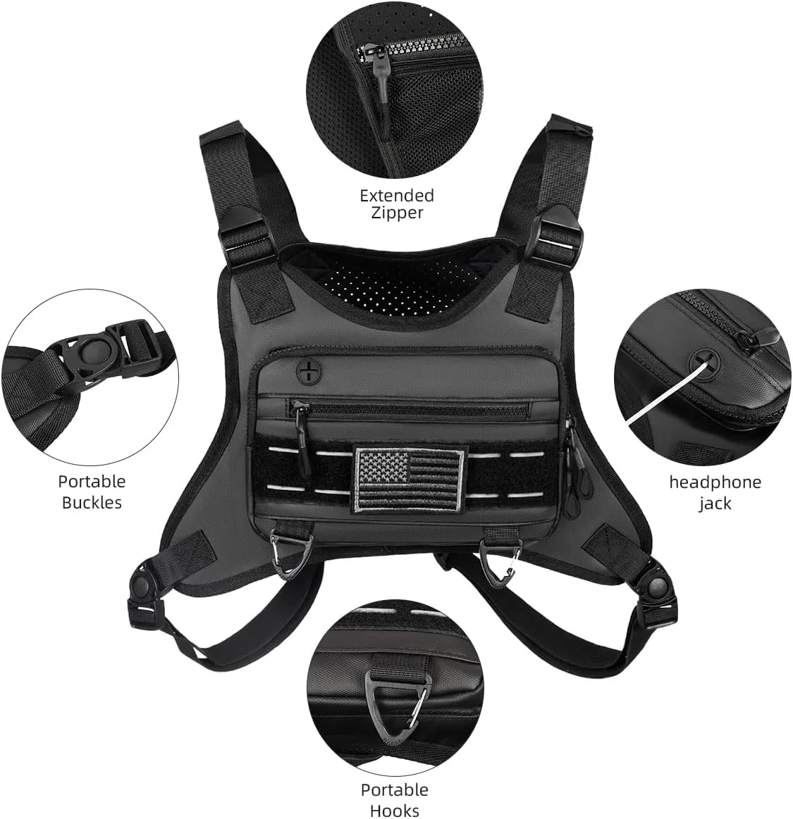 Outdoor Sports Chest Bag for Men and Women, Tactical Vest For Running, Hiking, Cycling, EDC Travel Chest Pack Rig, Water Resistant Lightweight Front Running Vest Bag With Extra Storage