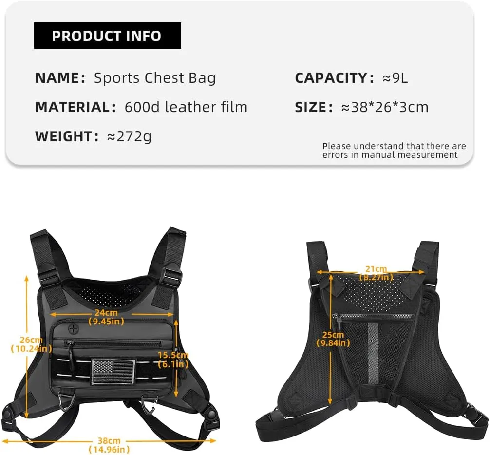 Outdoor Sports Chest Bag for Men and Women, Tactical Vest For Running, Hiking, Cycling, EDC Travel Chest Pack Rig, Water Resistant Lightweight Front Running Vest Bag With Extra Storage