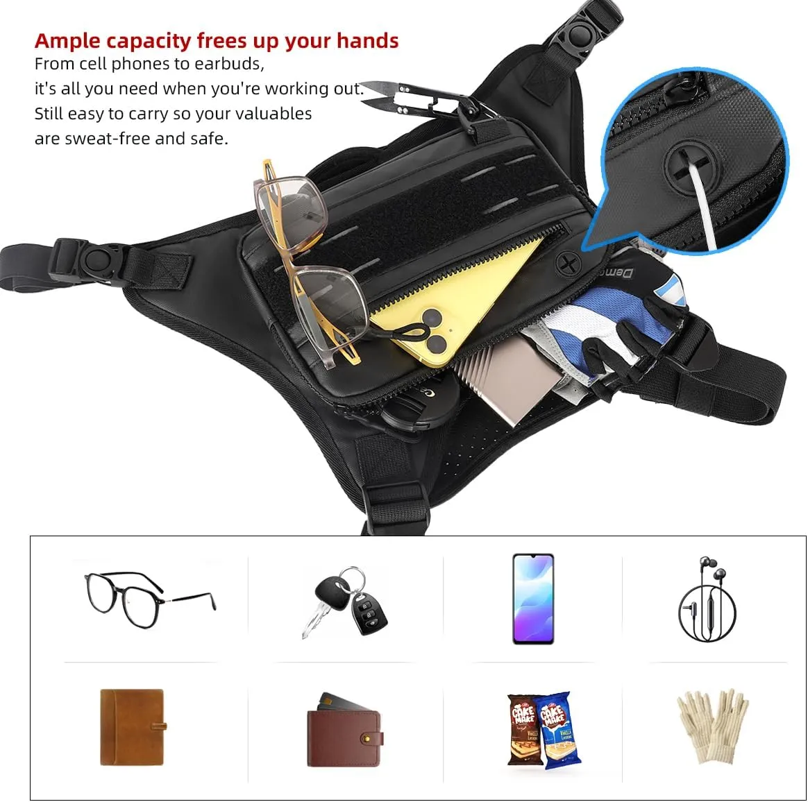 Outdoor Sports Chest Bag for Men and Women, Tactical Vest For Running, Hiking, Cycling, EDC Travel Chest Pack Rig, Water Resistant Lightweight Front Running Vest Bag With Extra Storage