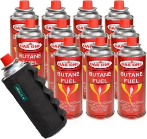 OutLiv Tactical Outdoor Protective Canister Sleeve B/w Gas One Butane Fuel Canisters 8oz(227g) Performance/Butane Gas/Butane Refill for Butane Stove/Butane Camping Stove (Pack of 12)(Tactical Black)