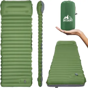 OUTSKIRT Sleeping Pad for Camping with Built-in Foot Pump, 4” Extra Thickness Inflatable Sleeping Pad, Lightweight & Ultra-Comfort Camping Mat for Hiking, Backpacking and Outdoor Adventures, Green