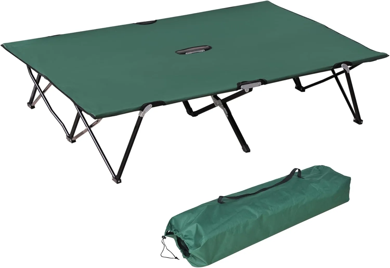 Outsunny 2 Person Folding Camping Cot for Adults, 50" Extra Wide Outdoor Portable Sleeping Cot with Carry Bag, Elevated Camping Bed, Beach Hiking, Green
