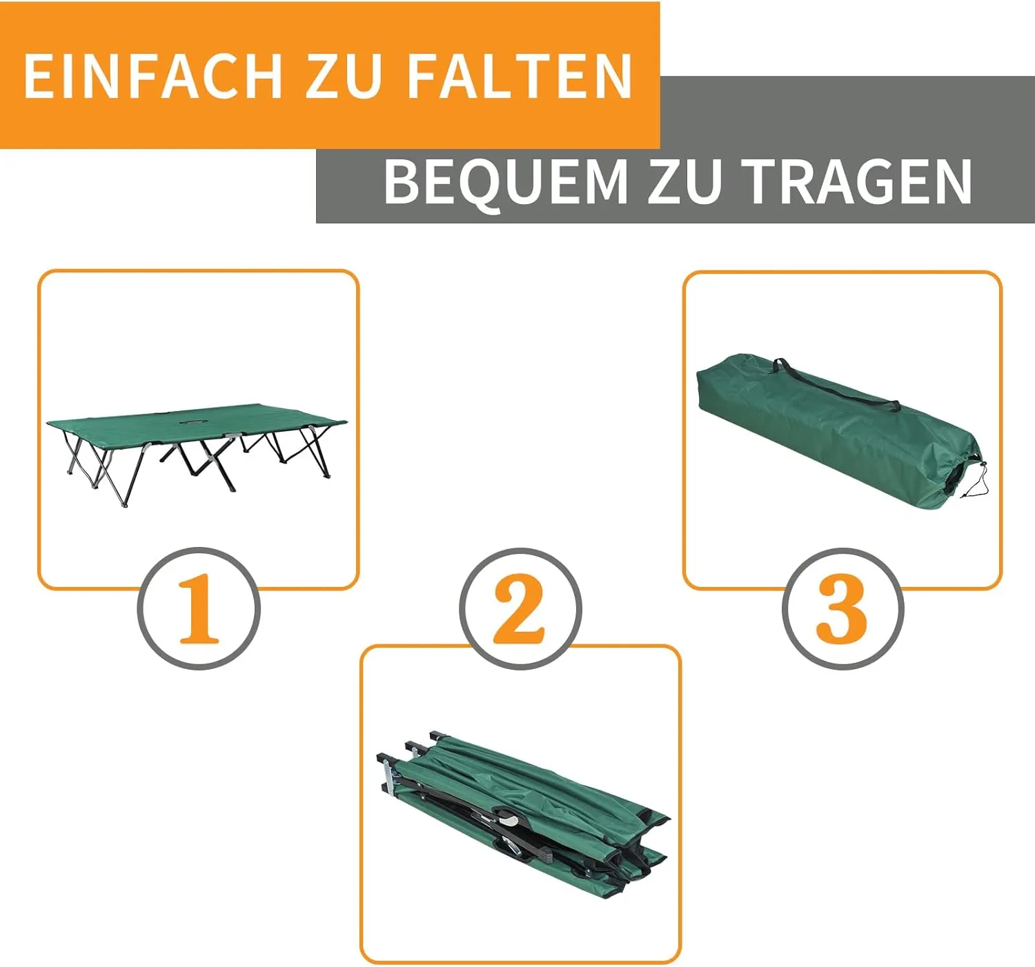 Outsunny 2 Person Folding Camping Cot for Adults, 50" Extra Wide Outdoor Portable Sleeping Cot with Carry Bag, Elevated Camping Bed, Beach Hiking, Green