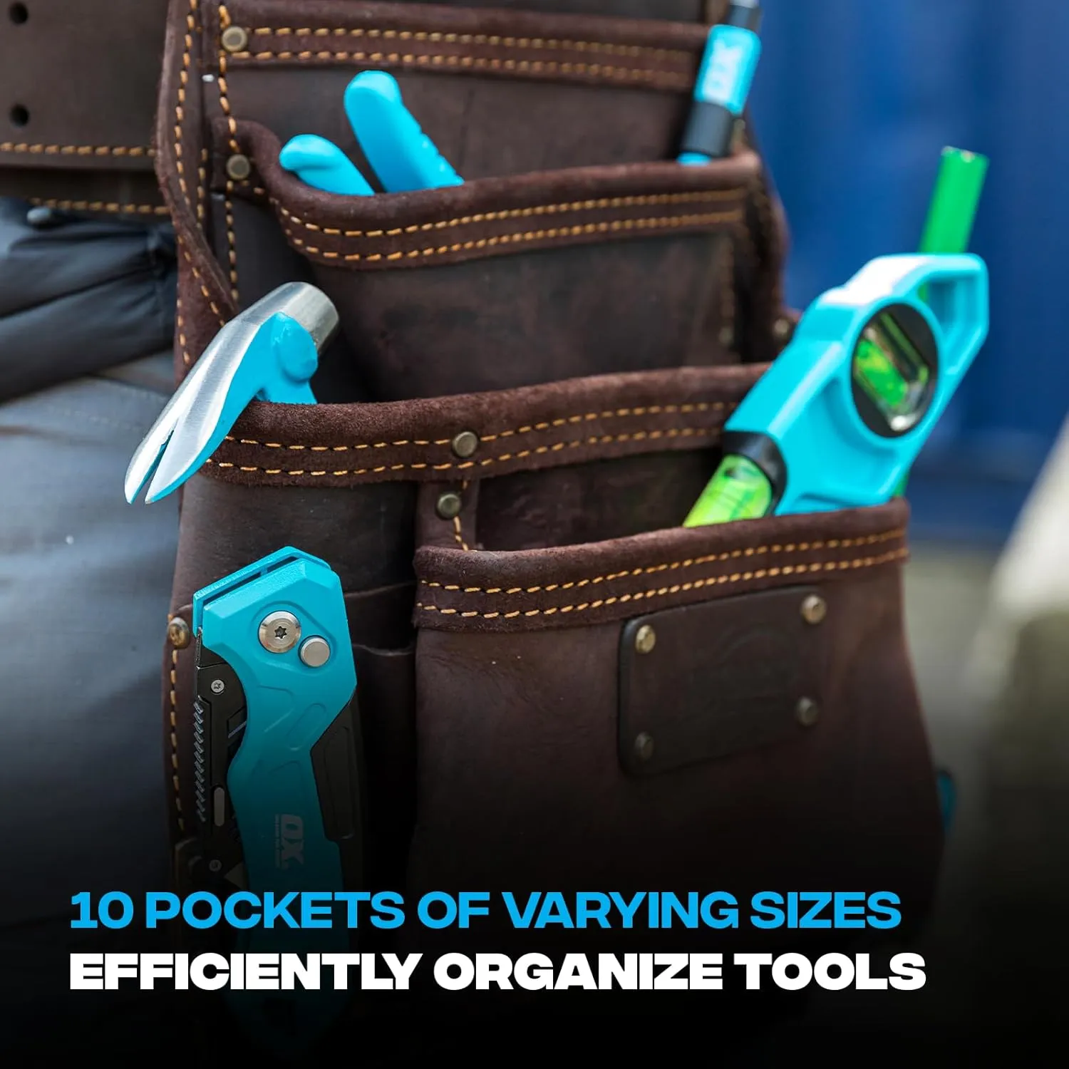 OX Tools Pro Oil-Tanned Leather Tool Pouch Set – Heavy-Duty Tool Belt Pouches for Carpenters, Drywallers, Framers & Electricians, Multi-Pocket, Reinforced Stitching & Hammer Holders