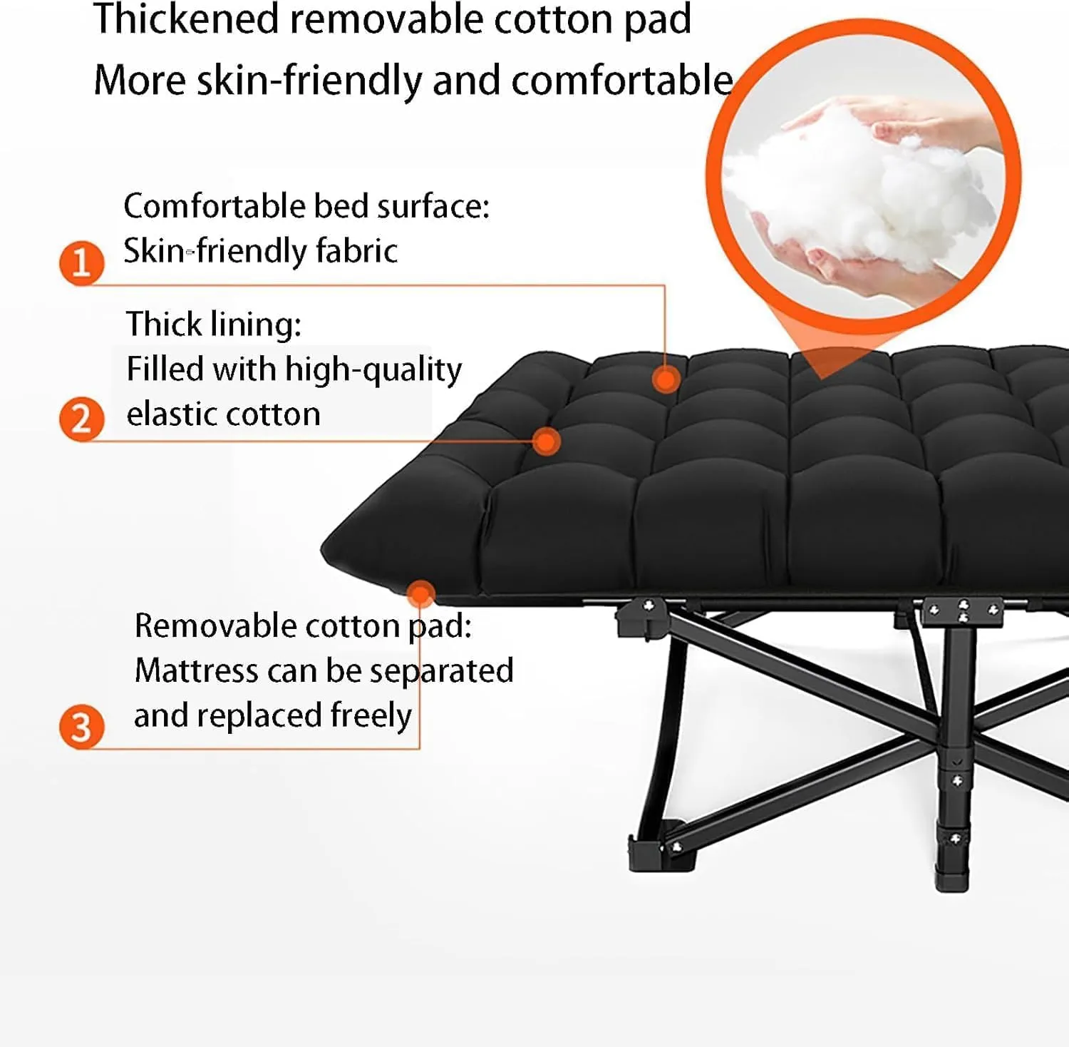 Oxford Fabric Camping Cot for Adults, Folding Cot with Cushion, Tent Cot Load 200KG, Lightweight Portable Folding Bed for Sleeping