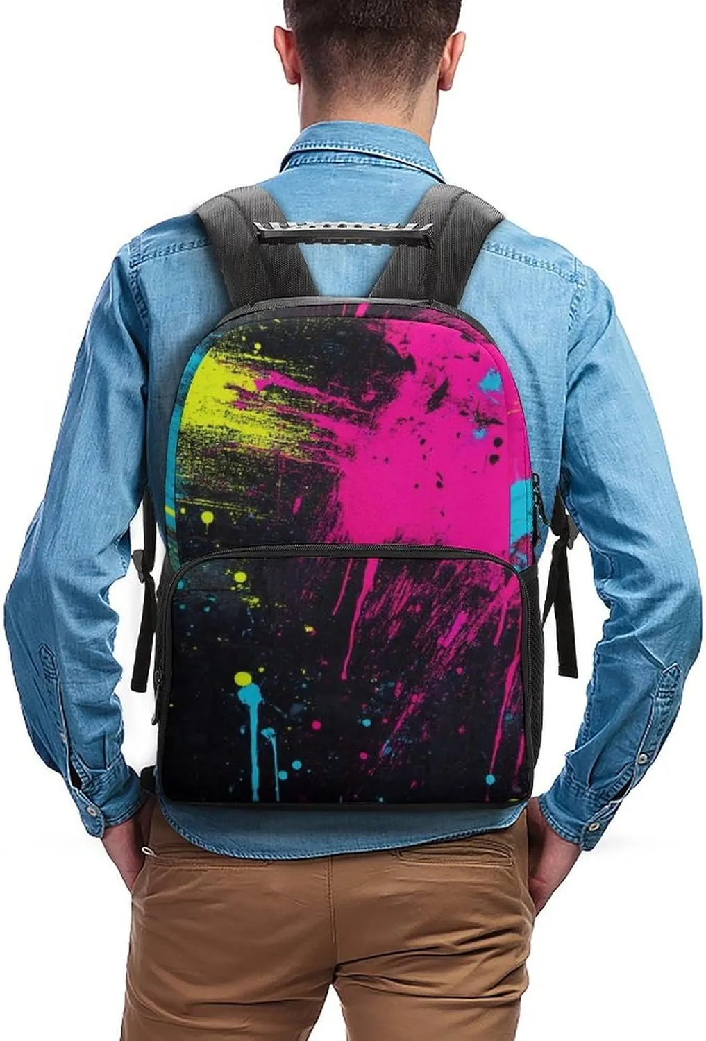 Paint Splatter Dark Colorful Rucksacks Polyester Anti-Theft Multipurpose Carry On Bag Large Capacity Gym Outdoor Hiking Backpack With Smooth Zippers