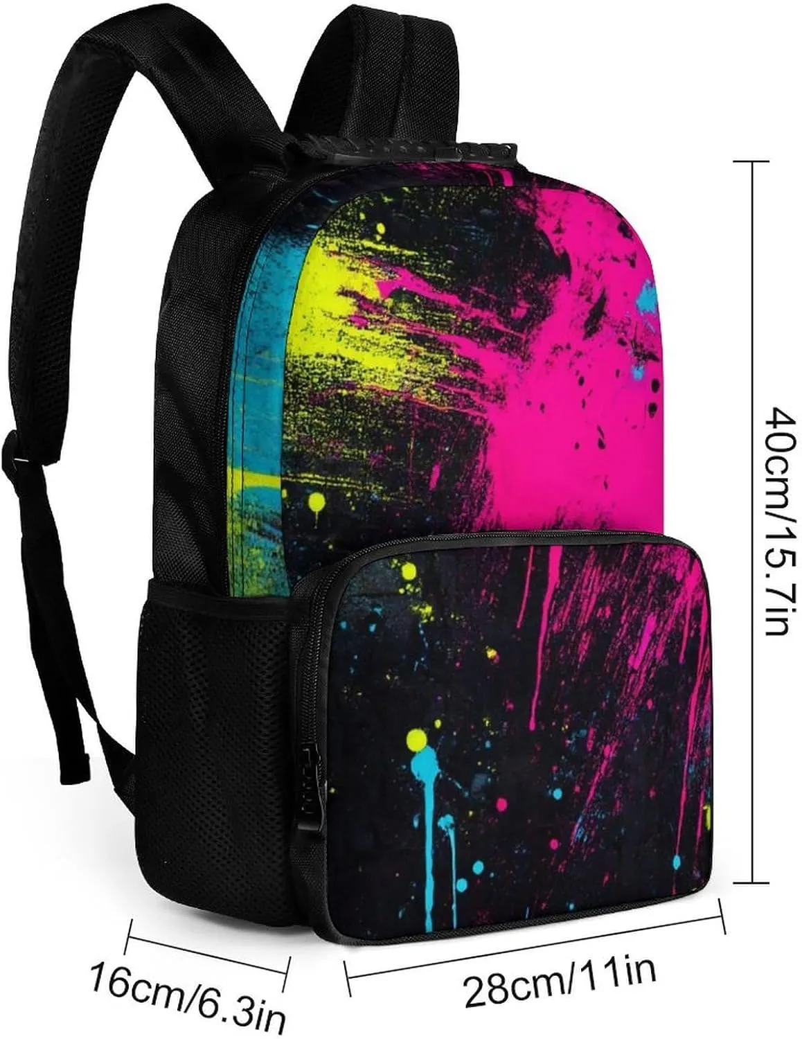 Paint Splatter Dark Colorful Rucksacks Polyester Anti-Theft Multipurpose Carry On Bag Large Capacity Gym Outdoor Hiking Backpack With Smooth Zippers
