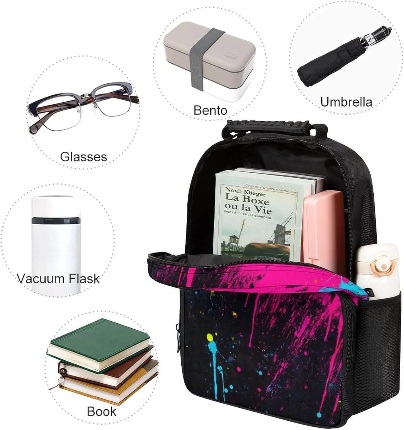 Paint Splatter Dark Colorful Rucksacks Polyester Anti-Theft Multipurpose Carry On Bag Large Capacity Gym Outdoor Hiking Backpack With Smooth Zippers