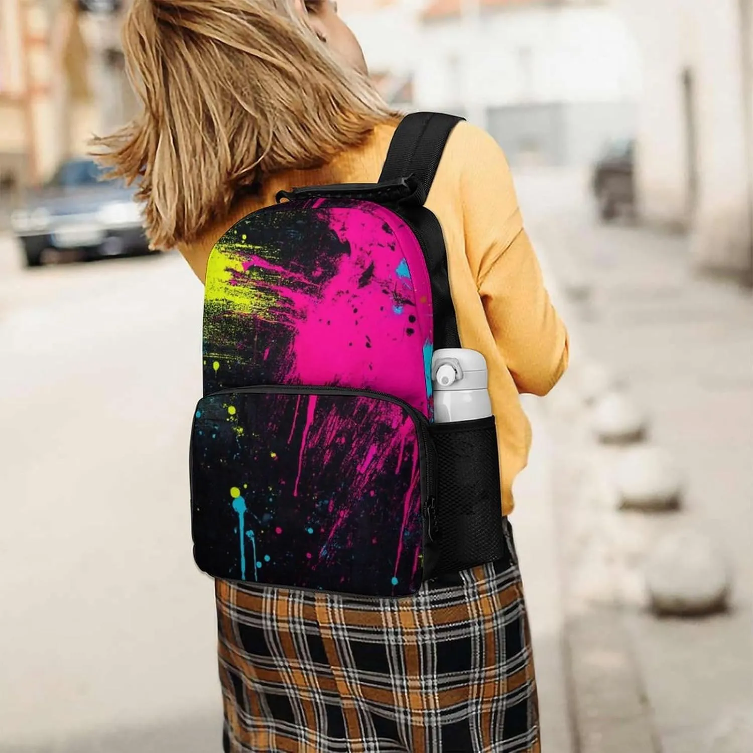 Paint Splatter Dark Colorful Rucksacks Polyester Anti-Theft Multipurpose Carry On Bag Large Capacity Gym Outdoor Hiking Backpack With Smooth Zippers