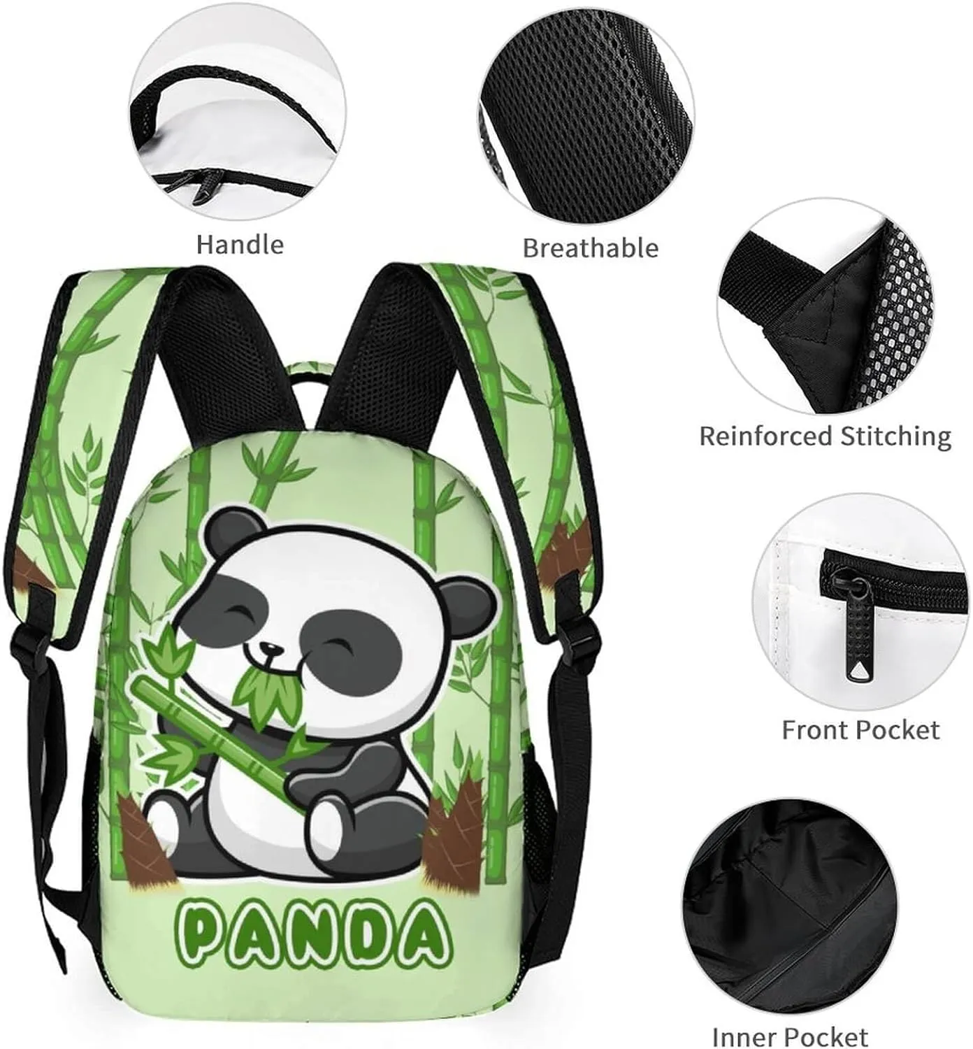 Panda Backpack with Lunch Box & Pencil Case for Kids Girls Boys School, 16 Inch Cute Pandas Bookbag, School Backpack for Students Children, Lightweight, Large Capacity