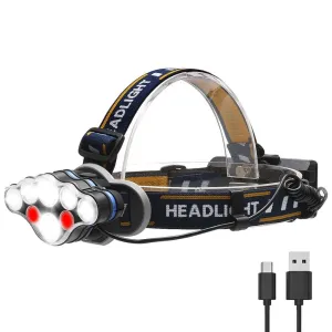 PANYUE Headlamp 6000 Lumen Headlight 2*T6 4*XPE 2*COB USB Rechargeable Head Flashlight Torch use 2* 18650 Rechargeable Battery