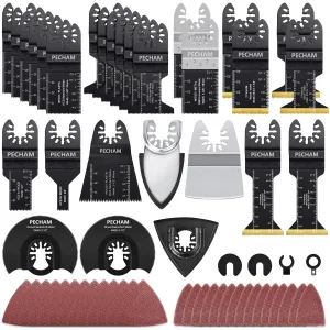 PECHAM 128PCS Oscillating Tool Blade, Wood Metal Cutting and Sandpaper Oscillating Tool Accessories with Titanium Quick Tooth Japanese Tooth Multitool Blade Fit More Oscillating Tools