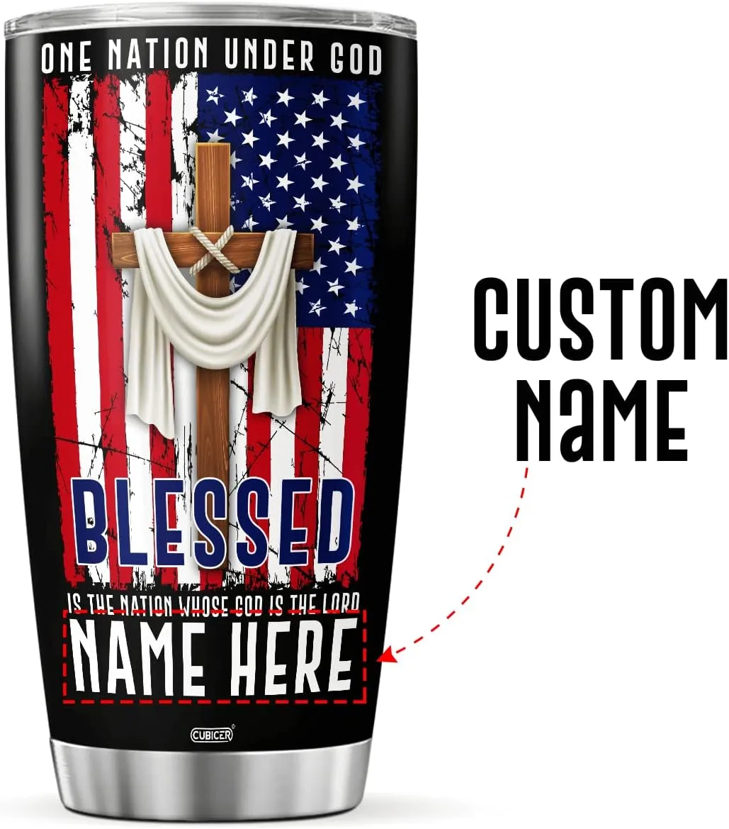 Personalized Coffee Jesus Fatith Tumbler Custom Name American Tumblers Large 20 30 Oz Mug Insulated Travel Mugs Cup Gifts For Christain Men Women On Christmas Day