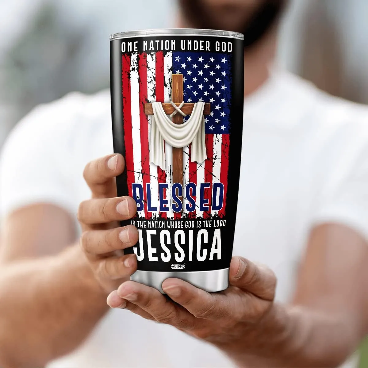 Personalized Coffee Jesus Fatith Tumbler Custom Name American Tumblers Large 20 30 Oz Mug Insulated Travel Mugs Cup Gifts For Christain Men Women On Christmas Day