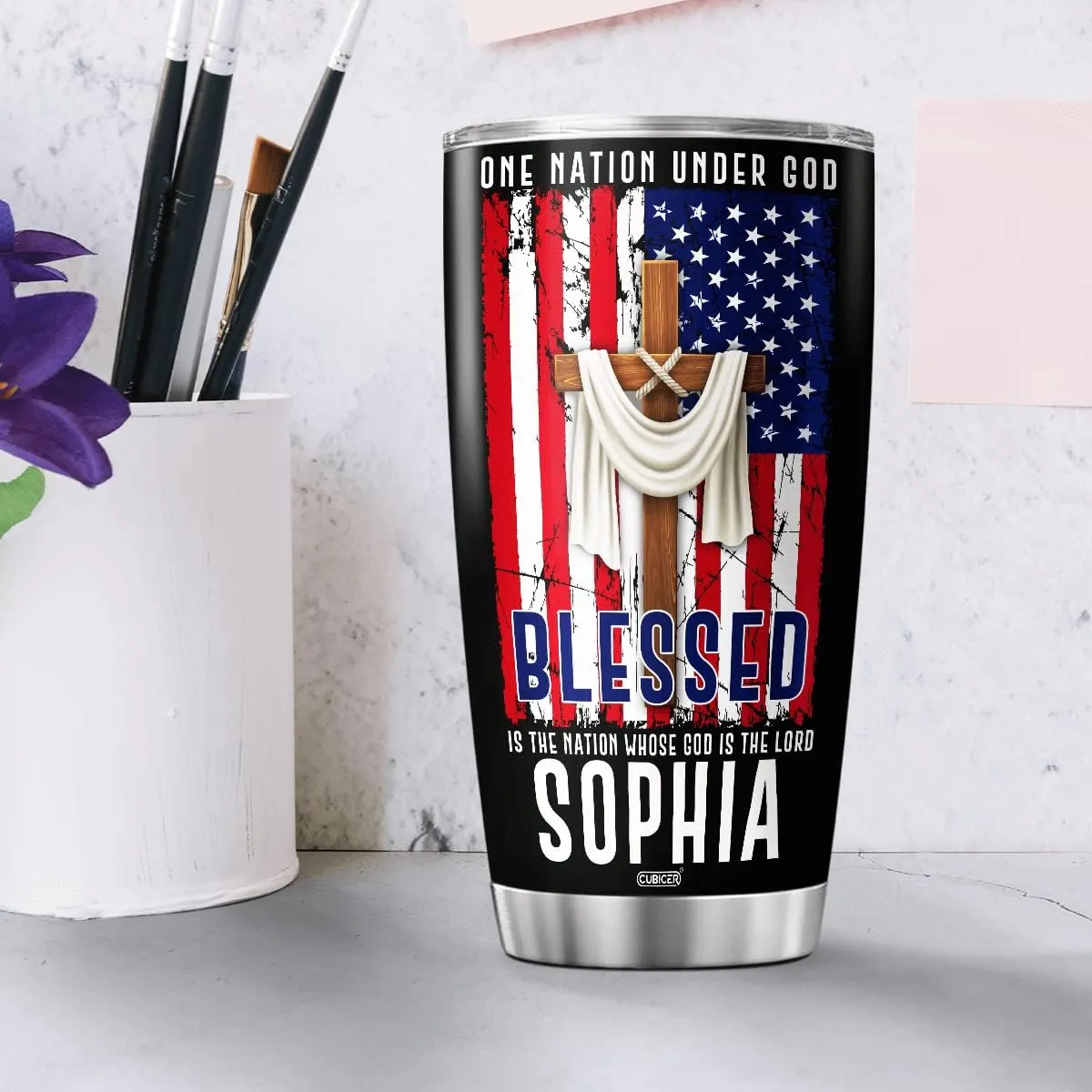 Personalized Coffee Jesus Fatith Tumbler Custom Name American Tumblers Large 20 30 Oz Mug Insulated Travel Mugs Cup Gifts For Christain Men Women On Christmas Day