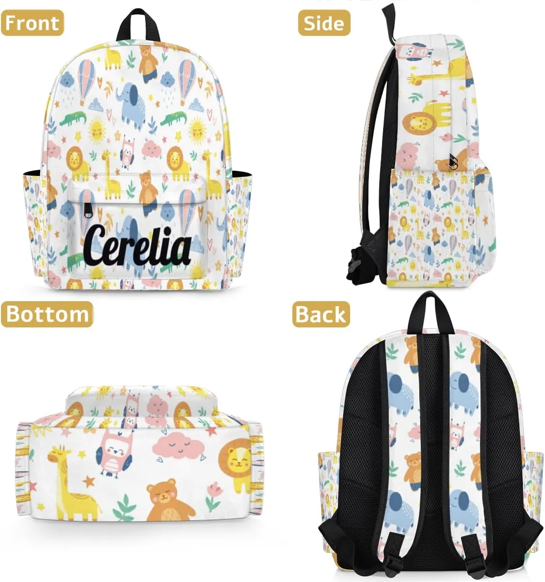 Personalized Girls Backpack for Elementary School, Kids Toddler Cute Lightweight Animal Backpack