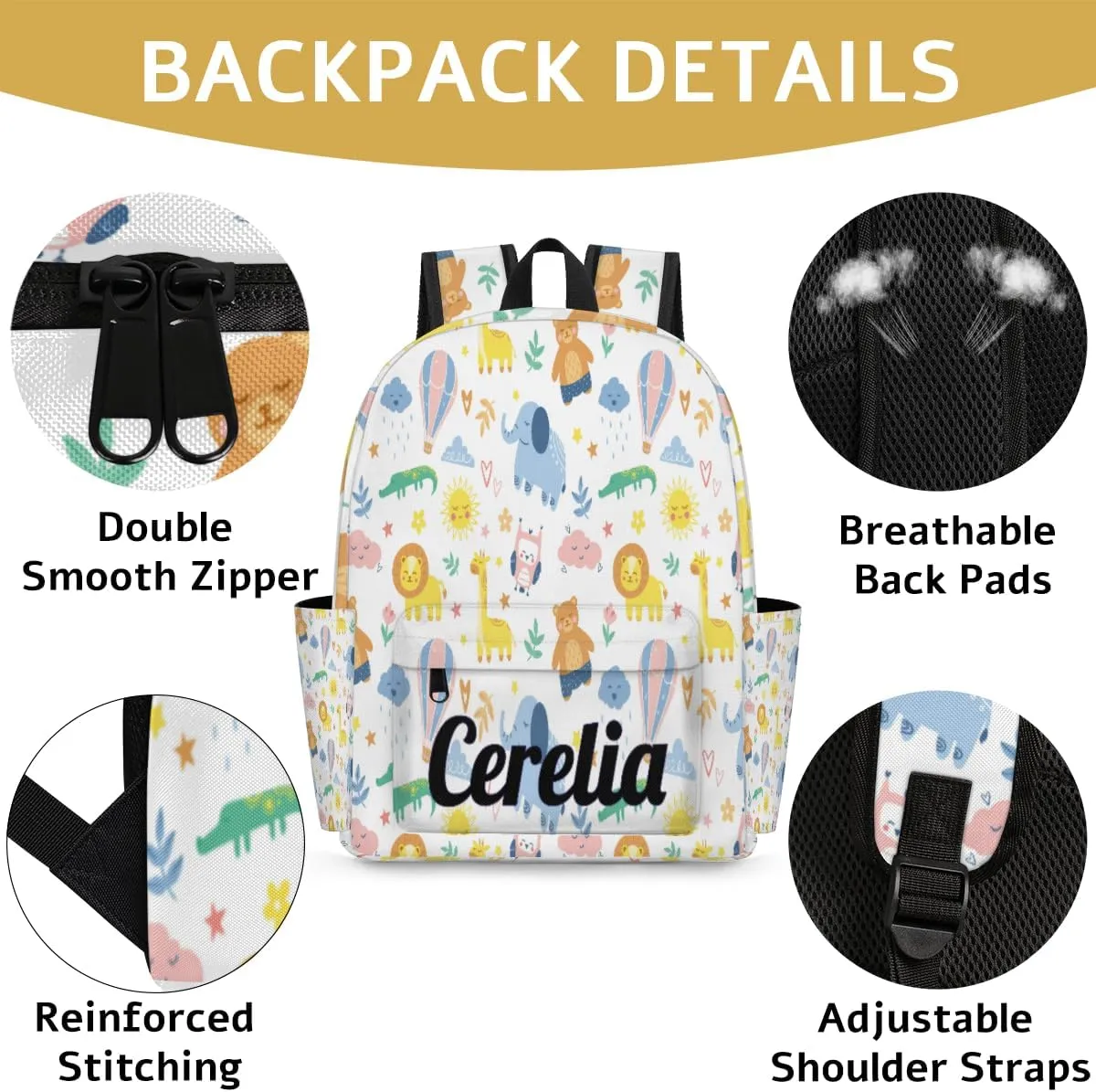 Personalized Girls Backpack for Elementary School, Kids Toddler Cute Lightweight Animal Backpack