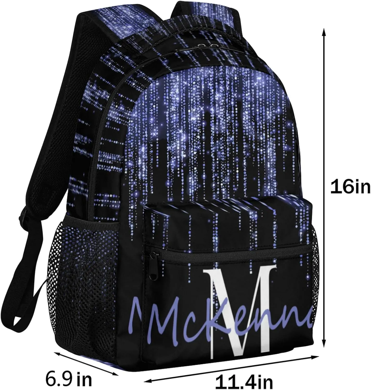 Personalized Initial Letter Dance Backpack Bag Lake Blue Large Daypack Travel Hiking Backpacks for Women, Dream Blue Shiny Bling Glitters