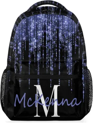 Personalized Initial Letter Dance Backpack Bag Lake Blue Large Daypack Travel Hiking Backpacks for Women, Dream Blue Shiny Bling Glitters