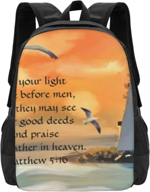 Personalized Lighthouse Sunset Bible Verse Lightweight Packable Backpack Travel Casual Hiking Daypack Foldable Backpack For Men Women